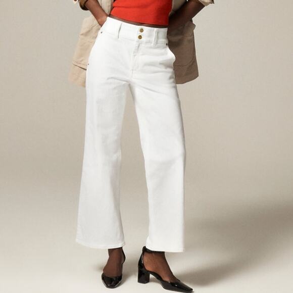 J.Crew Slim-Wide Jean Womens Size 27 Petite White Denim Stacked Buttons Stretch - Picture 1 of 8